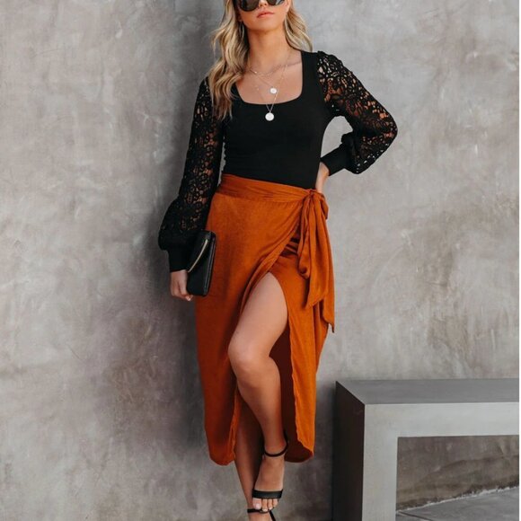 NWT! Vici Collection Mollie Satin Wrap Midi Skirt Ginger L - Picture 1 of 7